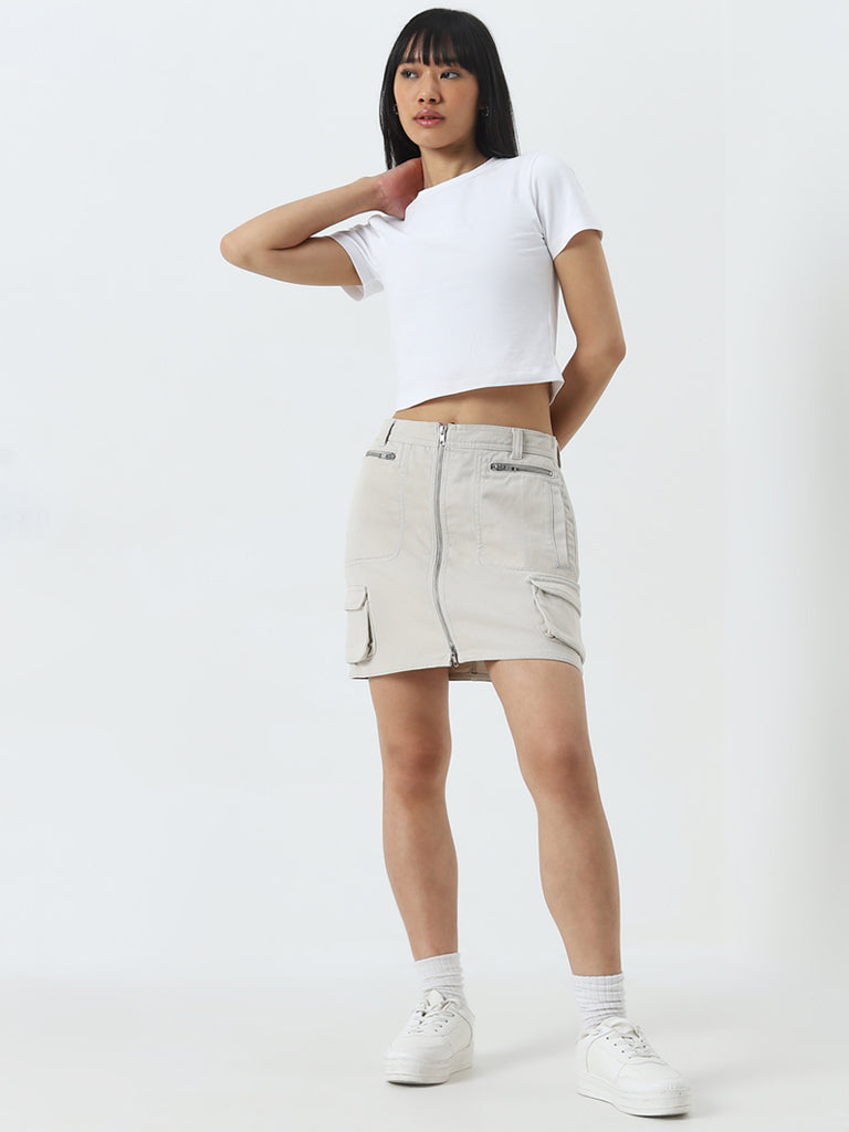 Nuon Beige Cargo-Style High-Rise Denim Skirt