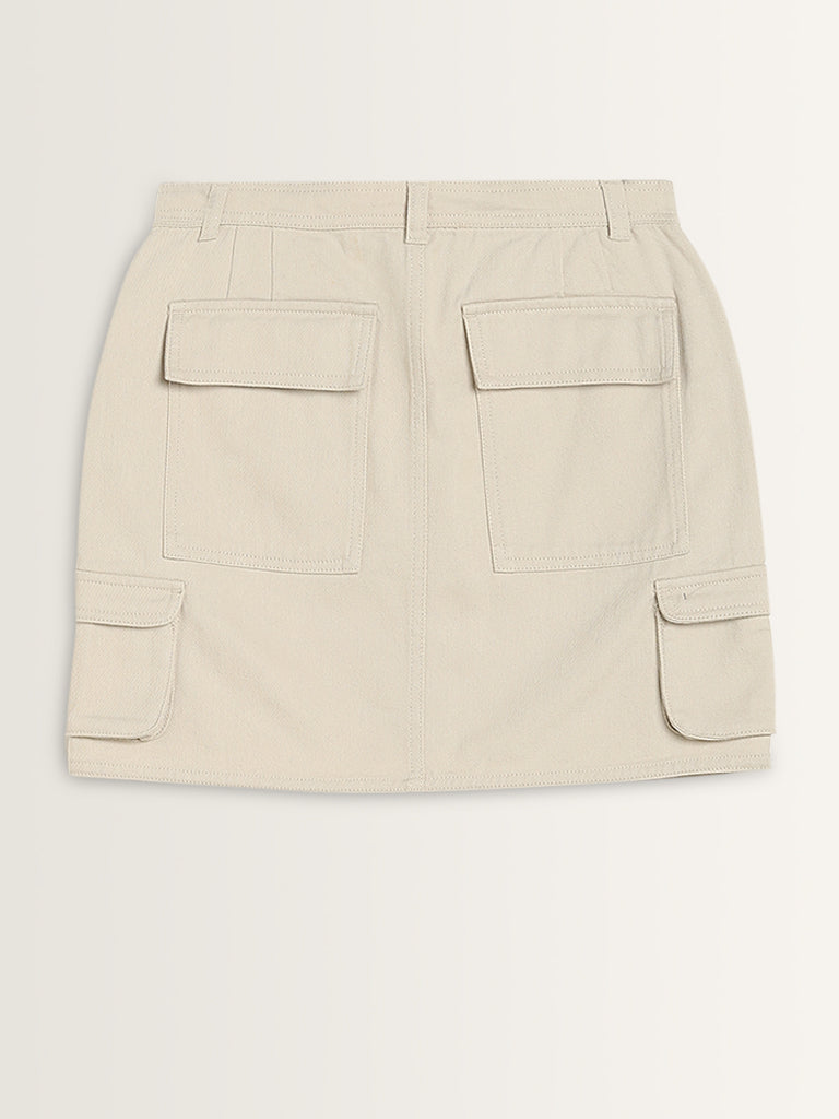 Nuon Beige Cargo-Style High-Rise Denim Skirt