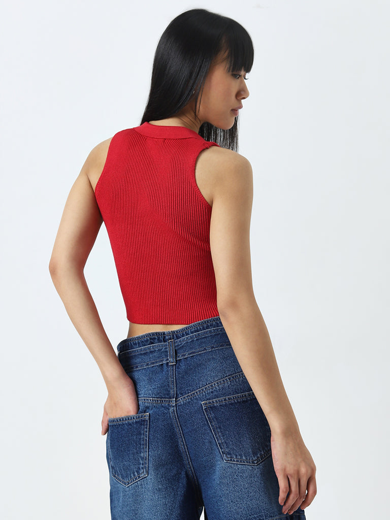 Nuon Red Ribbed Textured Top