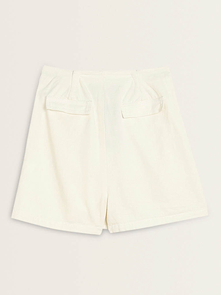 Nuon White High-Rise Denim Skort