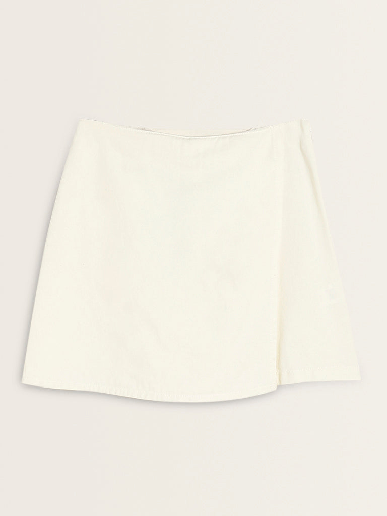 Nuon White High-Rise Denim Skort