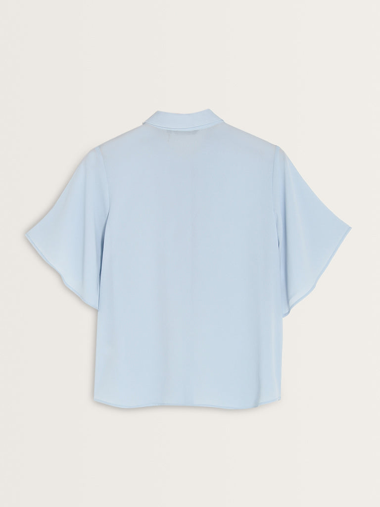 Wardrobe Light Blue Ruffle-Detailed Top