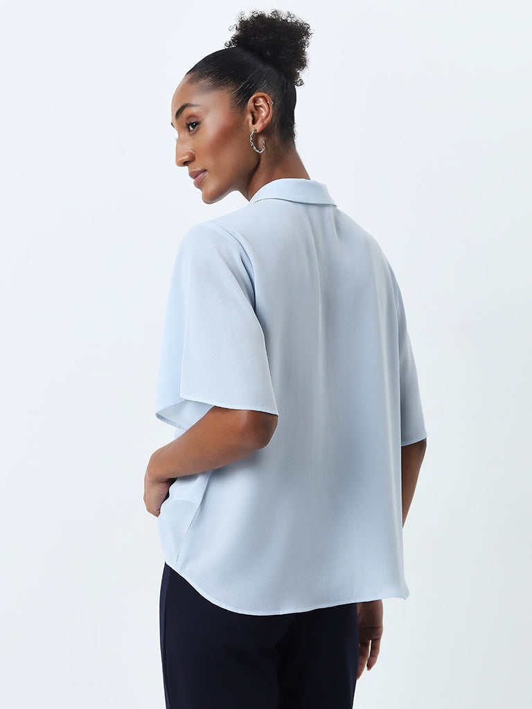 Wardrobe Light Blue Ruffle-Detailed Top