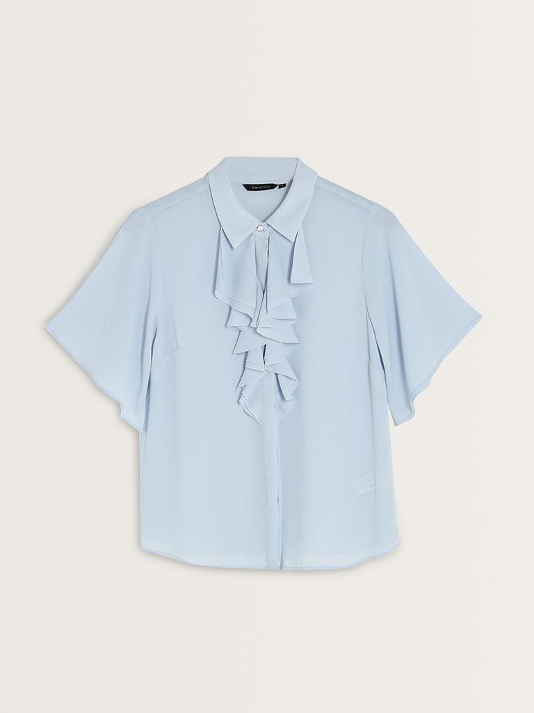 Wardrobe Light Blue Ruffle-Detailed Top