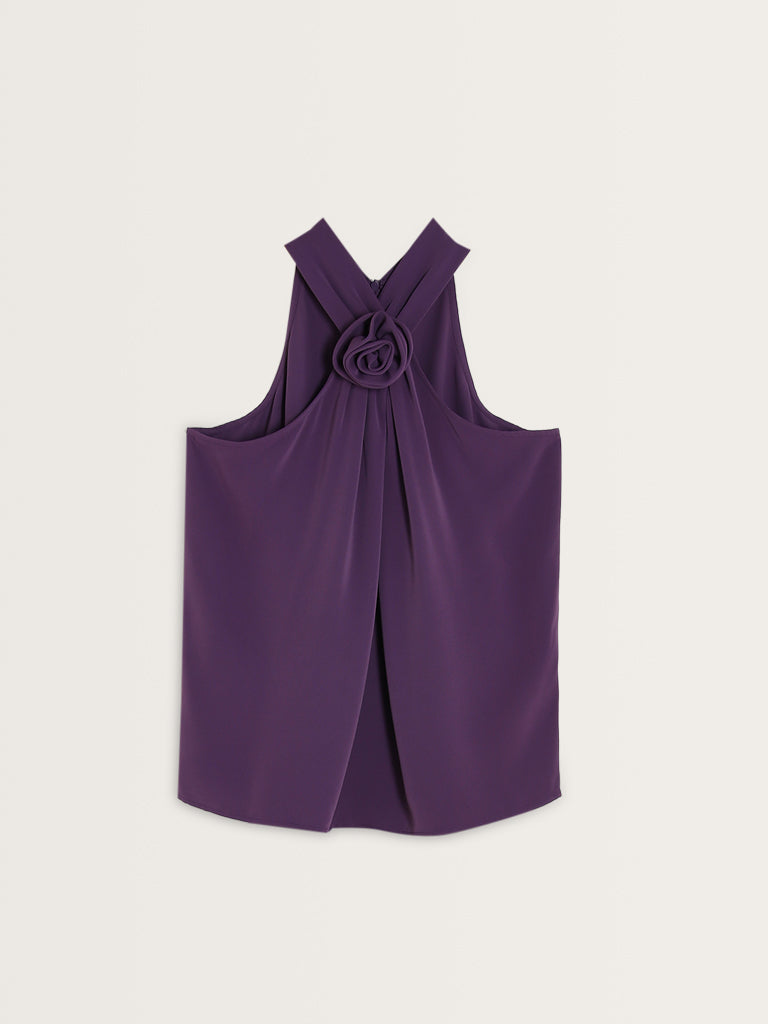 Wardrobe Purple Rosette Detailed Halter-Neck Top