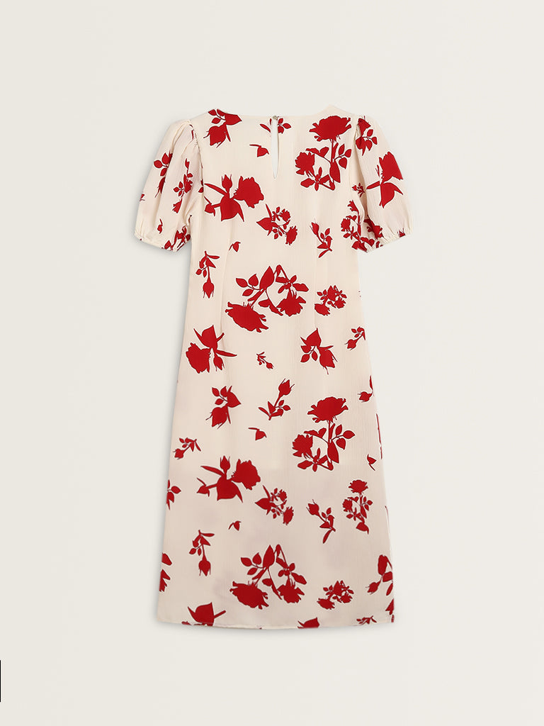 Wardrobe Ivory Floral Printed A-Line Dress