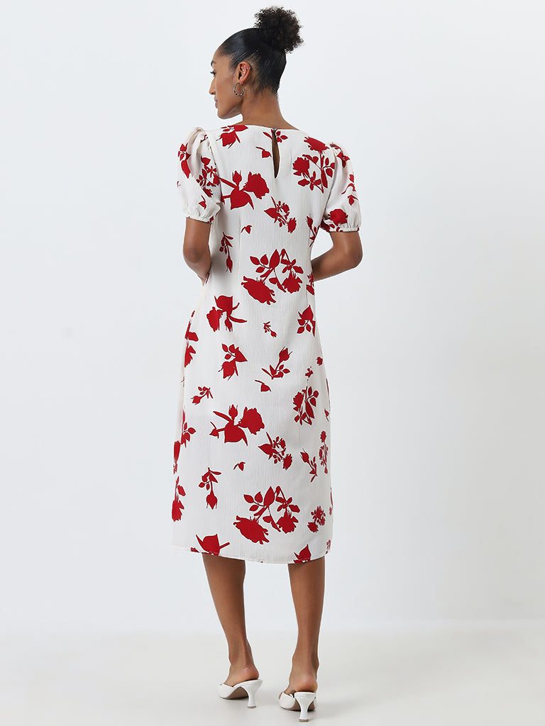 Wardrobe Ivory Floral Printed A-Line Dress