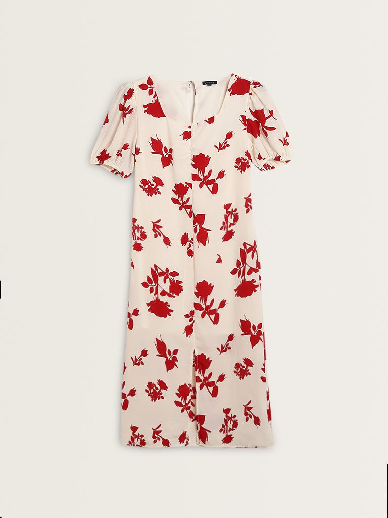 Wardrobe Ivory Floral Printed A-Line Dress