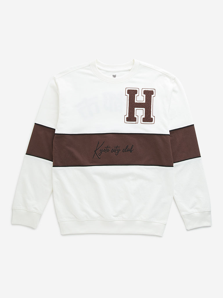 Y&F Kids Brown Colour-Blocked Design Sweatshirt