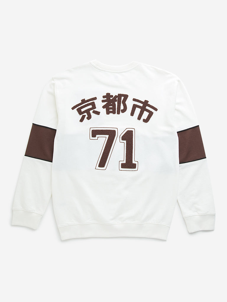 Y&F Kids Brown Colour-Blocked Design Sweatshirt