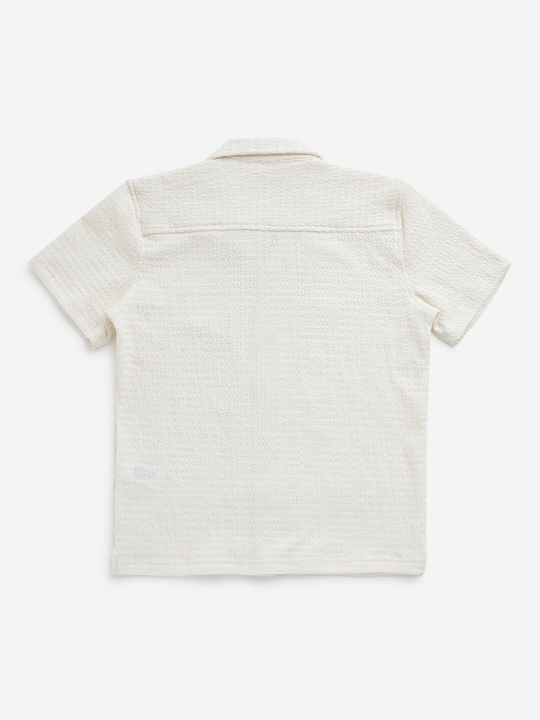 Y&F Kids Off-White Self-Textured Resort-Fit Shirt