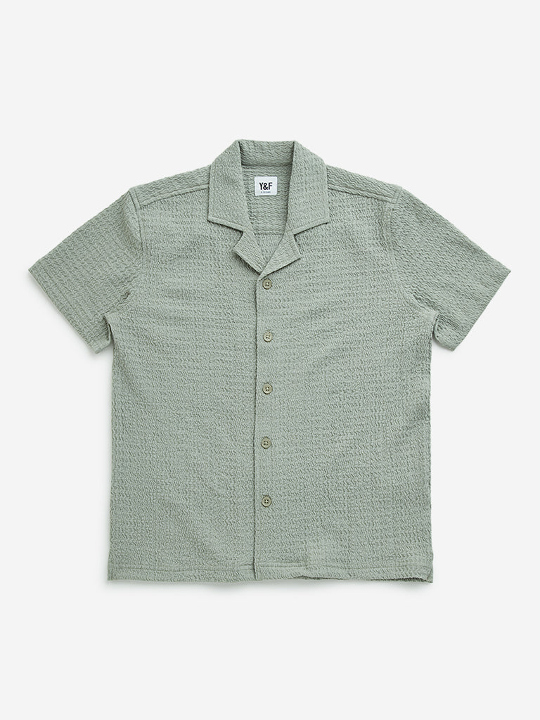 Y&F Kids Sage Self-Textured Resort-Fit Shirt