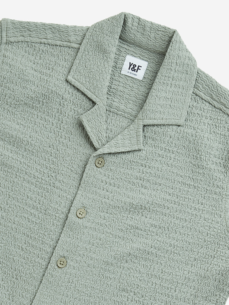 Y&F Kids Sage Self-Textured Resort-Fit Shirt