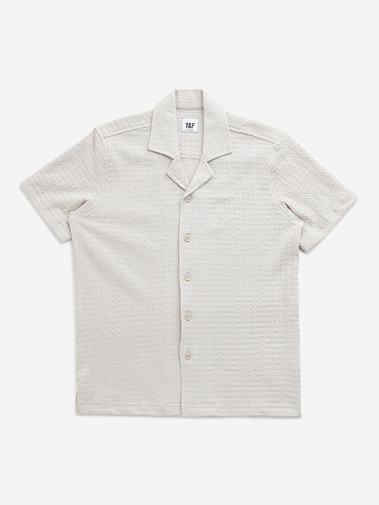 Y&F Kids Beige Textured Resort-Fit Shirt