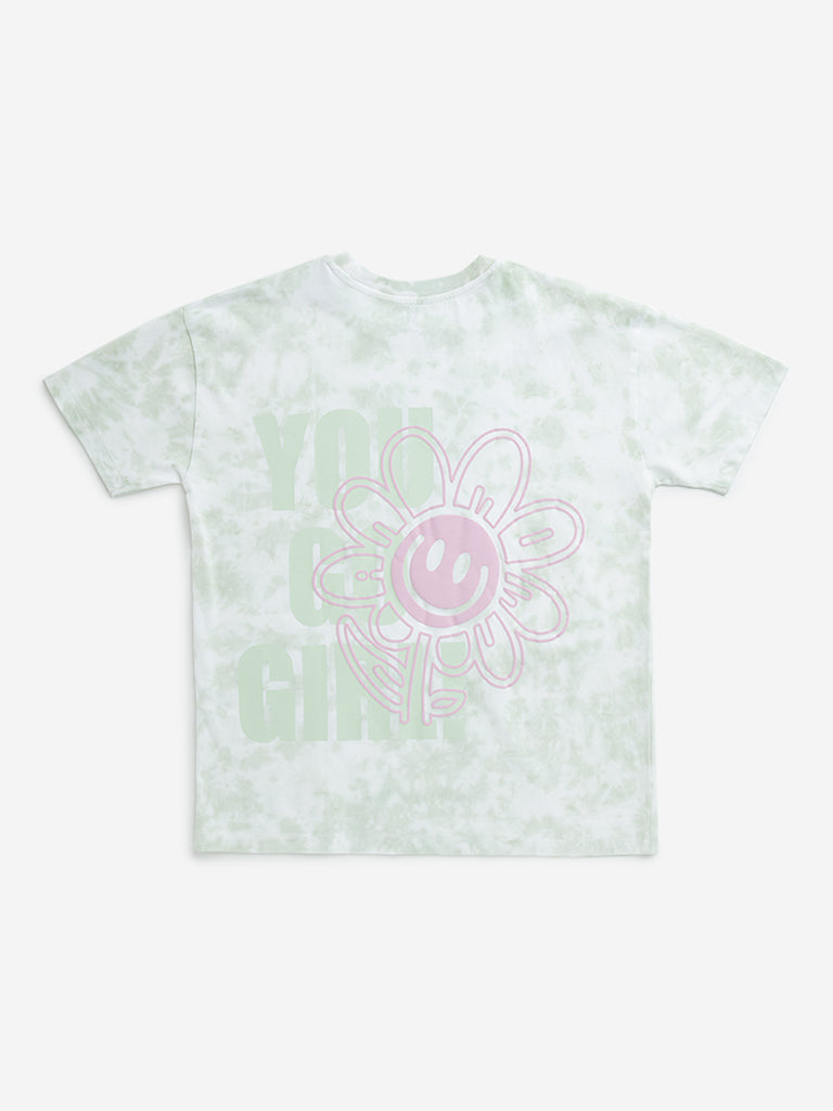 Y&F Kids Green Tie-Dye Printed Cotton T-Shirt