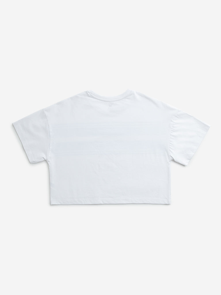 Y&F Kids White Text Printed Cotton T-Shirt