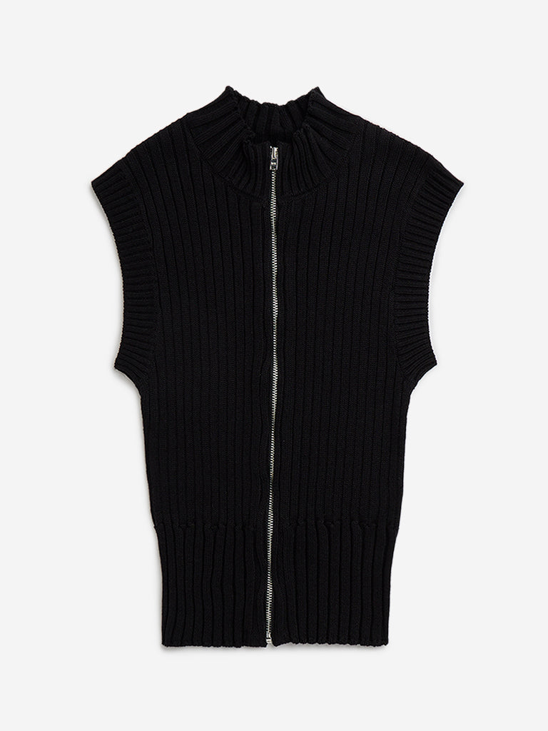 Y&F Kids Black Self-Striped Cotton Sweater