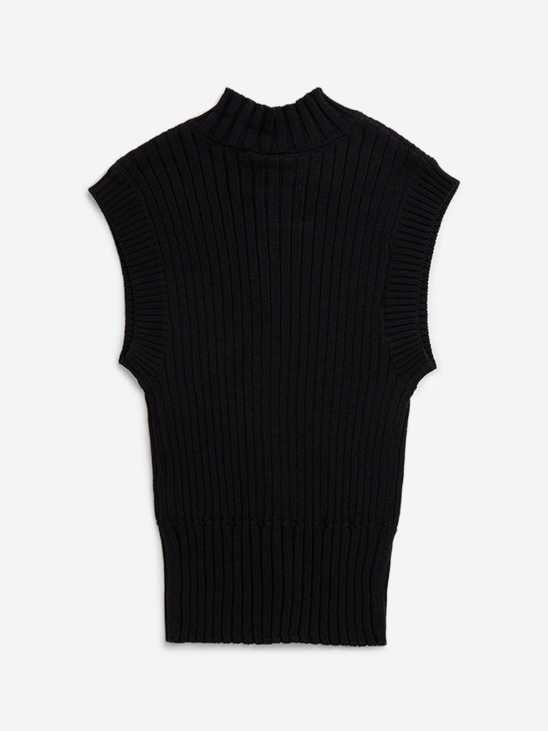 Y&F Kids Black Self-Striped Cotton Sweater