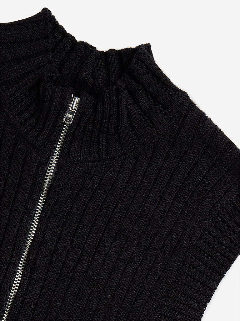 Y&F Kids Black Self-Striped Cotton Sweater