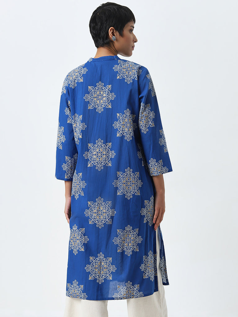 Utsa Dark Blue Bandhani Printed Straight Cotton Kurta