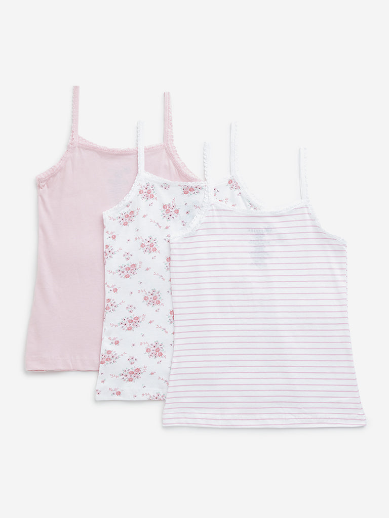 Y&F Kids Pink Printed Cotton Camisoles - Pack of 3