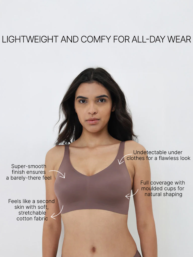 Wunderlove Brown Seamfree Invisible Padded Cotton Bra