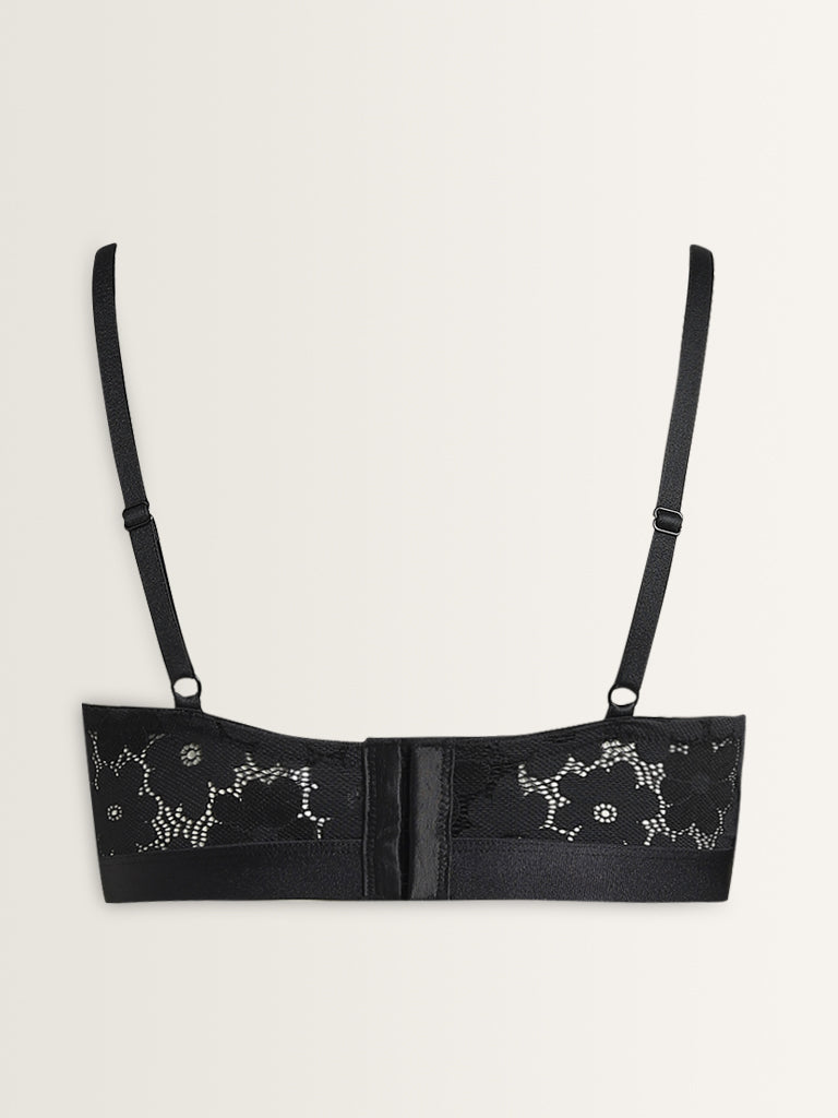 Superstar Black Floral Lace Design Padded Bra