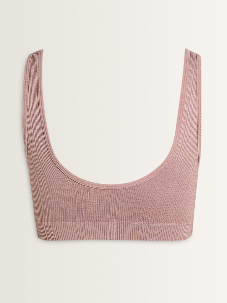 Superstar Mauve Ribbed Textured Padded Plunge Cotton Bra