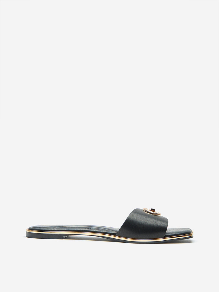 LUNA BLU Black Metal-Detailed Mule Slides