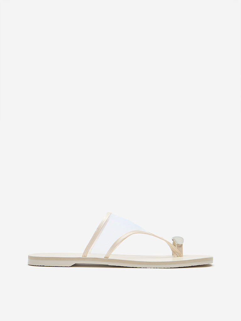 LUNA BLU Ivory Mesh Detailed Toe-Ring Slides