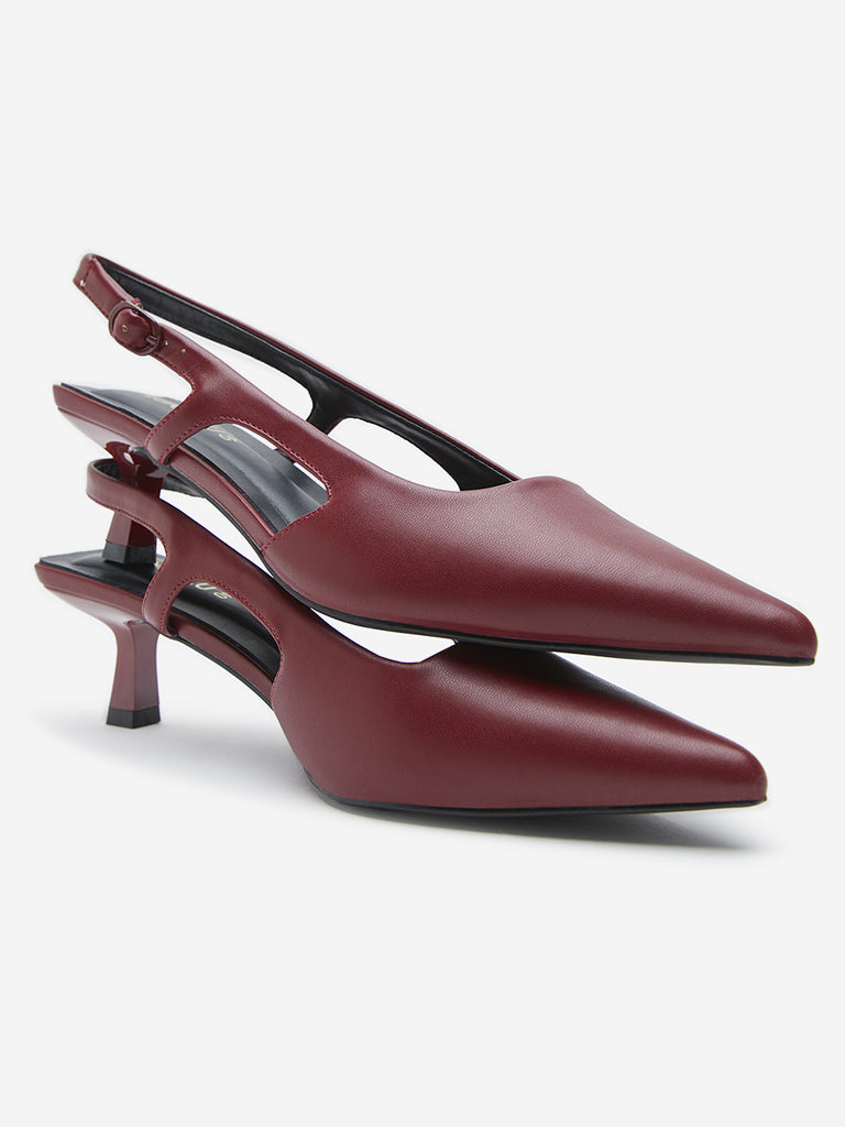 LUNA BLU Burgundy Cut-Out Detailed Slingback Shoes