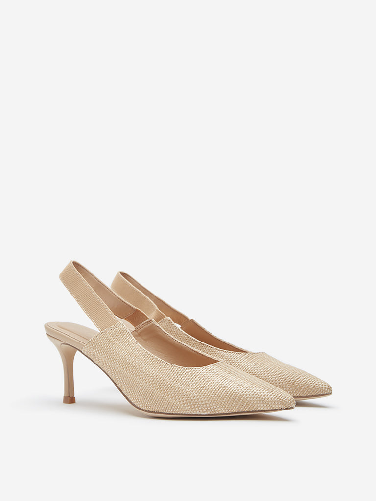 LUNA BLU Beige Textured Slingback Heel Shoes