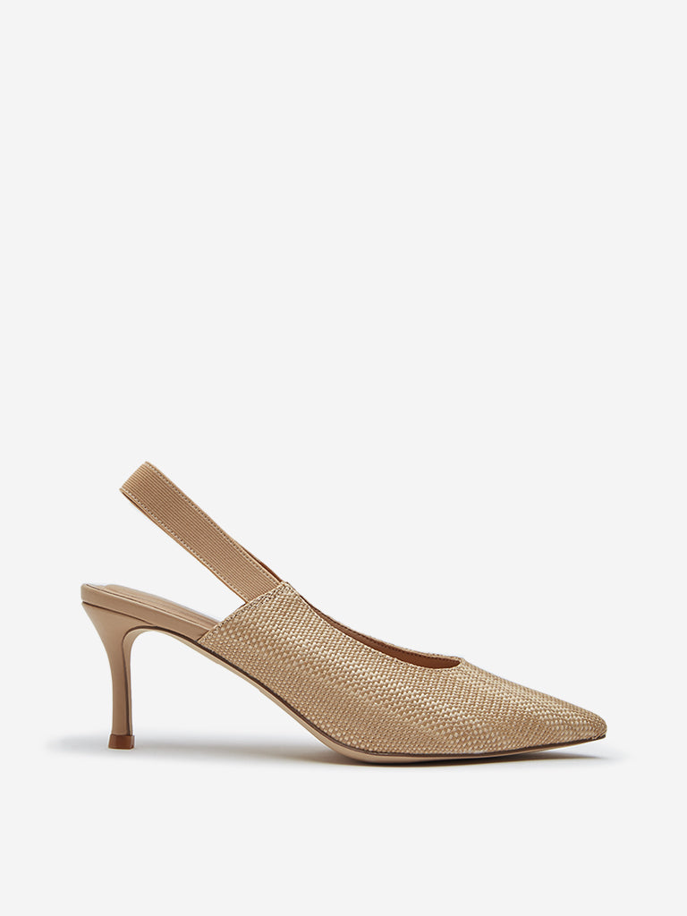 LUNA BLU Beige Textured Slingback Heel Shoes