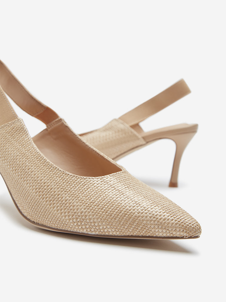 LUNA BLU Beige Textured Slingback Heel Shoes