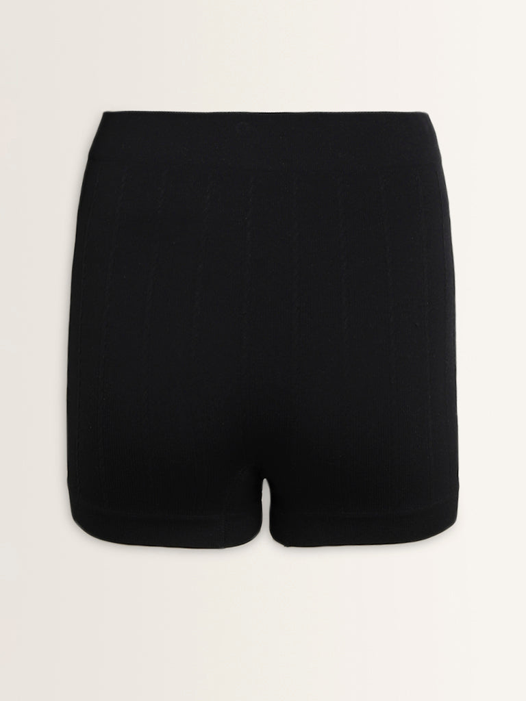 Superstar Black Ribbed Textured Seam-Free Boy Shorts Brief