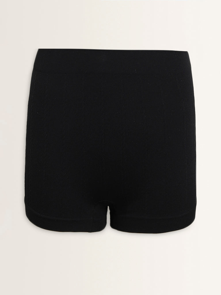 Superstar Black Ribbed Textured Seam-Free Boy Shorts Brief