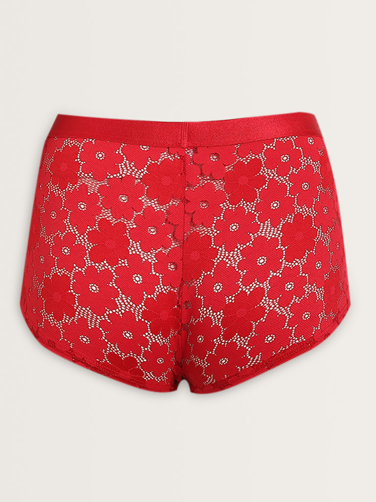 Superstar Red Floral Lace Design Cotton Full Brief