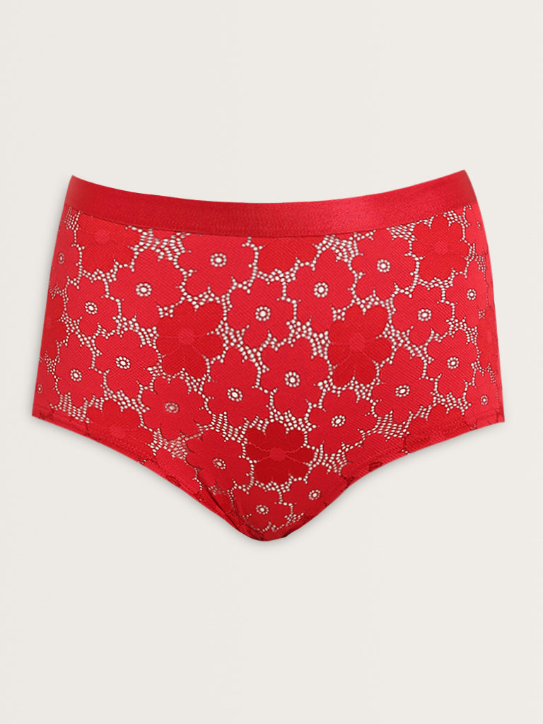 Superstar Red Floral Lace Design Cotton Full Brief