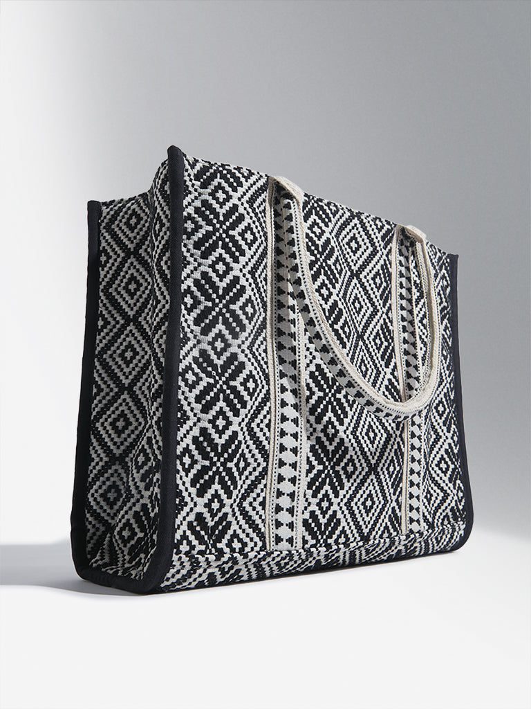 Westside Black & White Woven-Textured Tote Bag