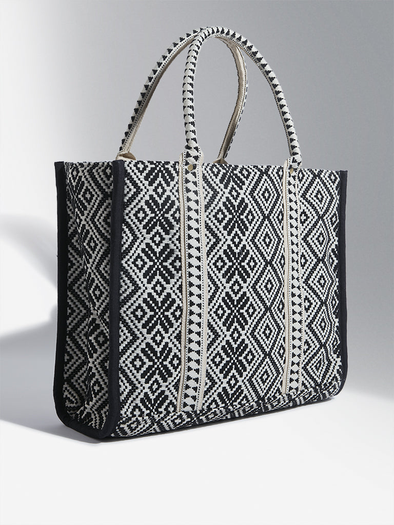 Westside Black & White Woven-Textured Tote Bag