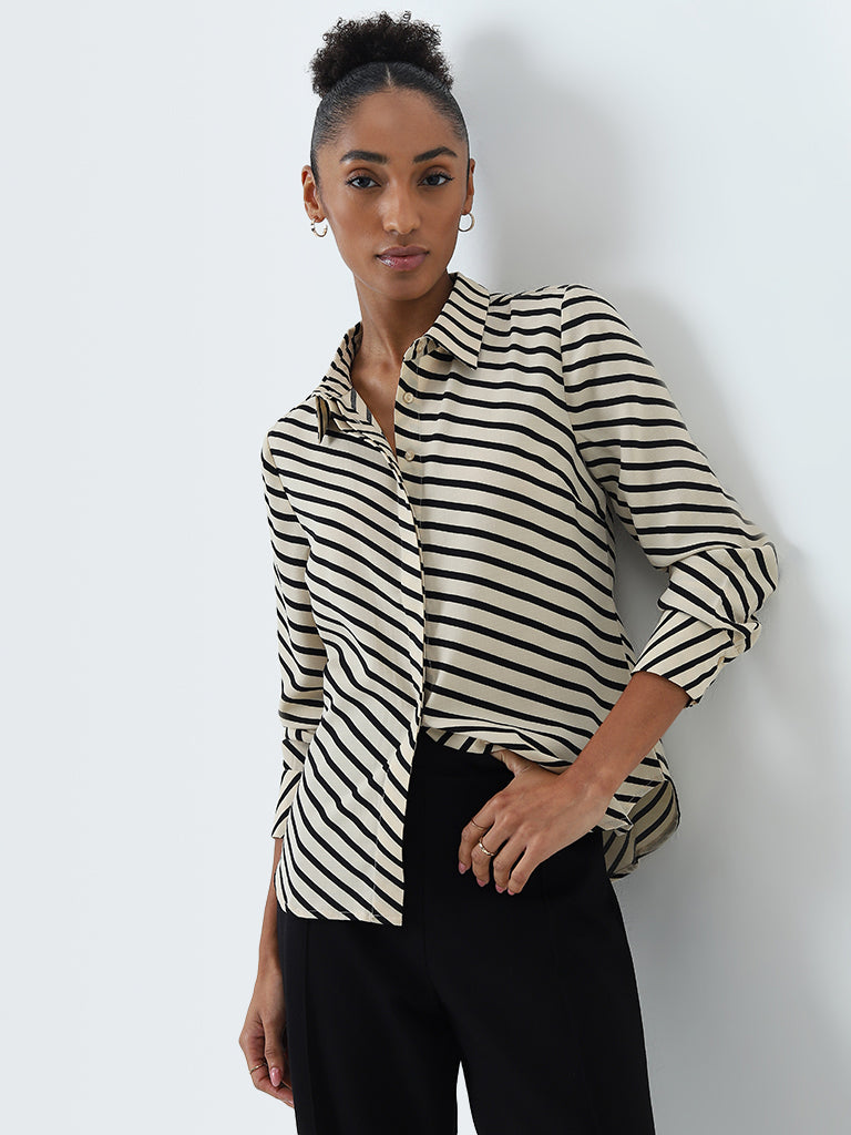 Wardrobe Beige Striped Shirt