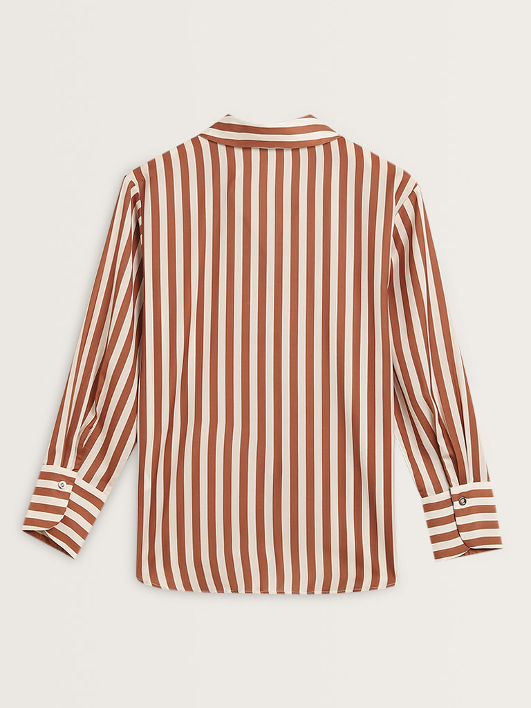 Wardrobe Brown Stripe Printed Shirt