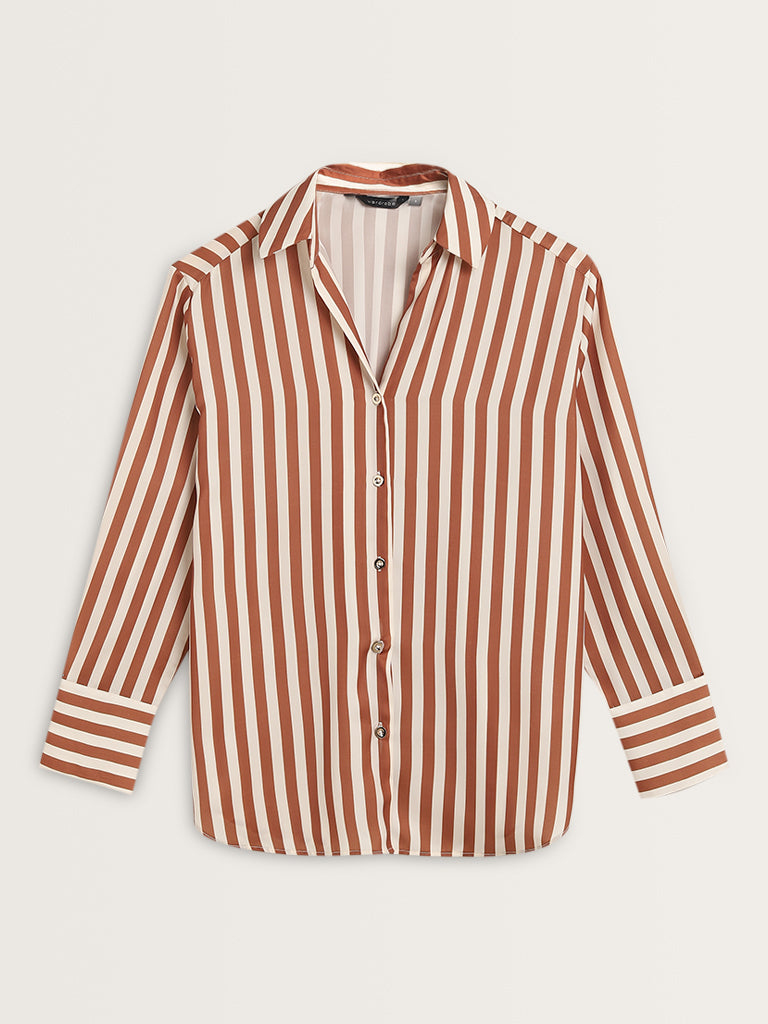 Wardrobe Brown Stripe Printed Shirt