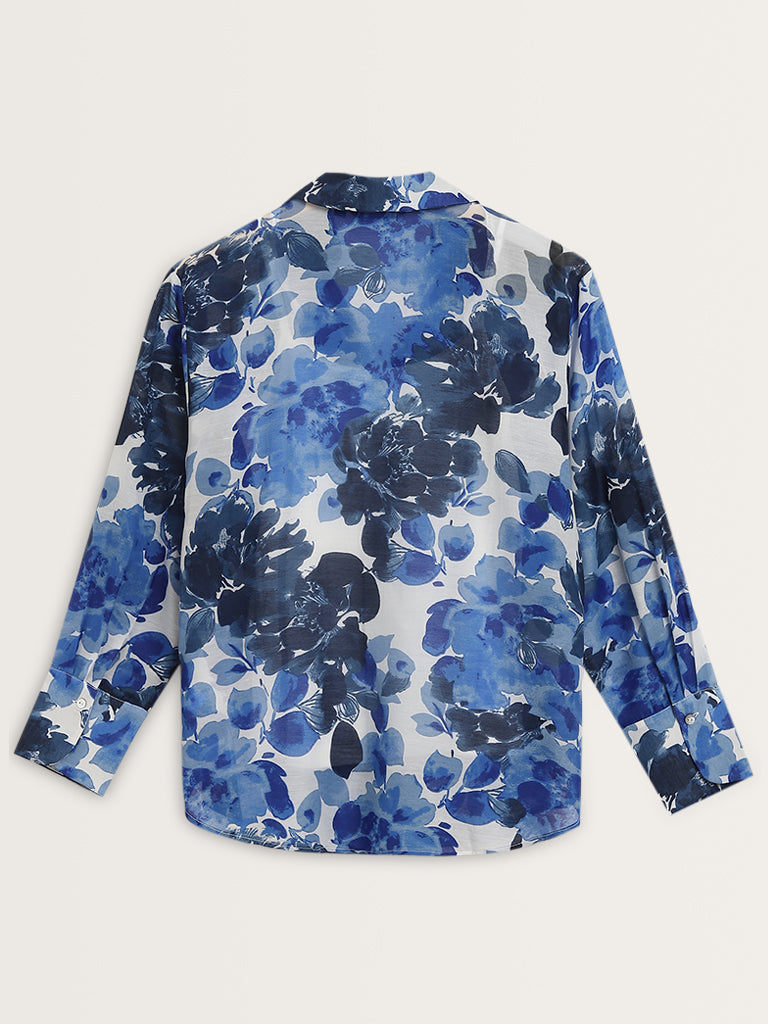 Wardrobe Blue Floral Design Shirt with Camisole