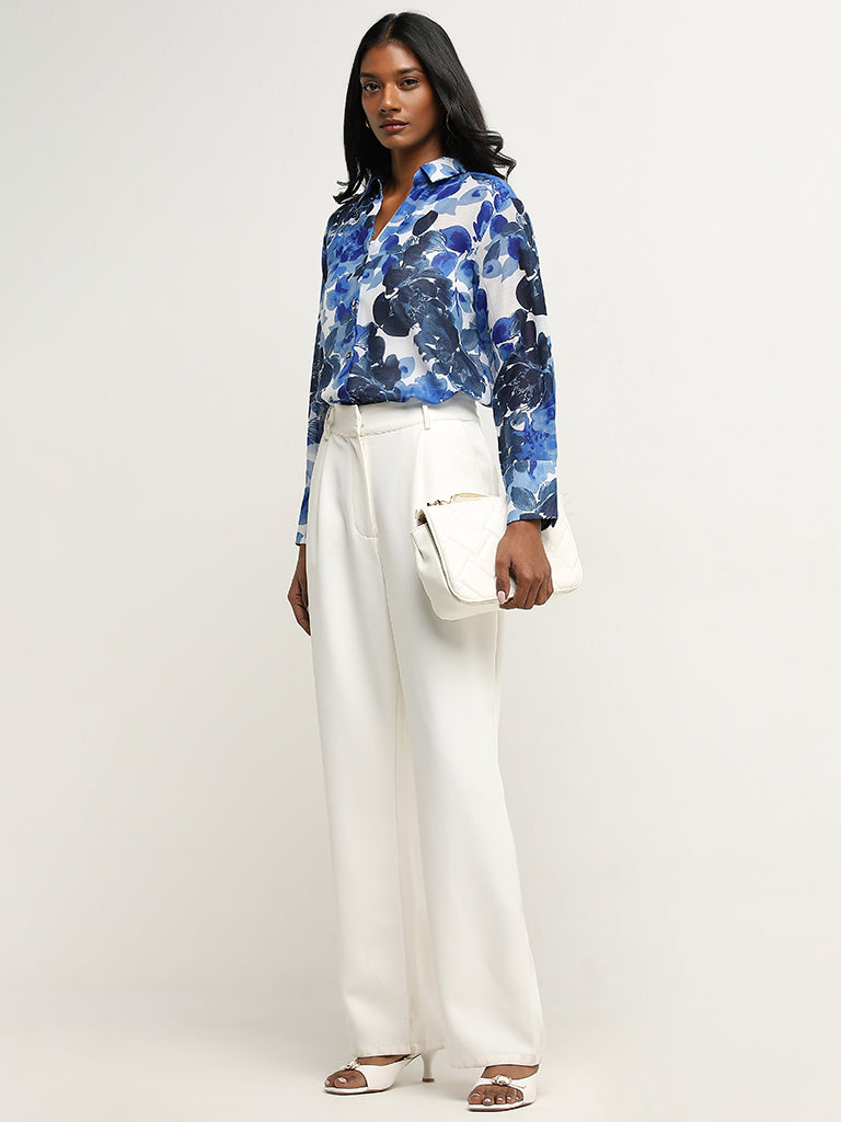 Wardrobe Blue Floral Design Shirt with Camisole