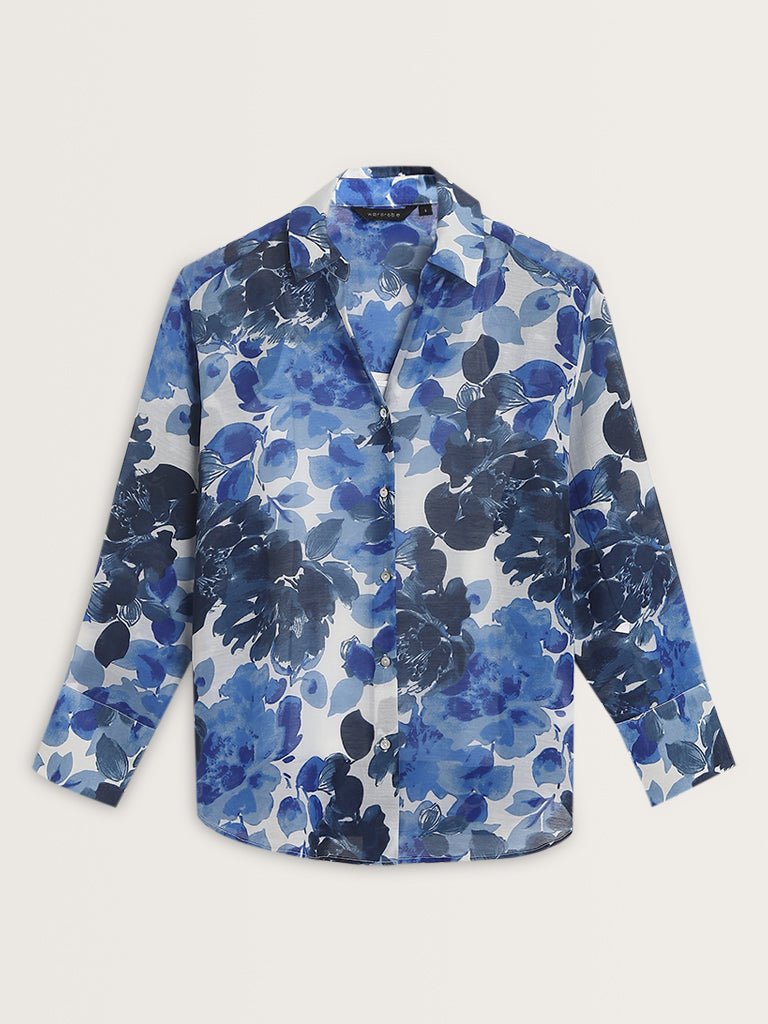 Wardrobe Blue Floral Design Shirt with Camisole