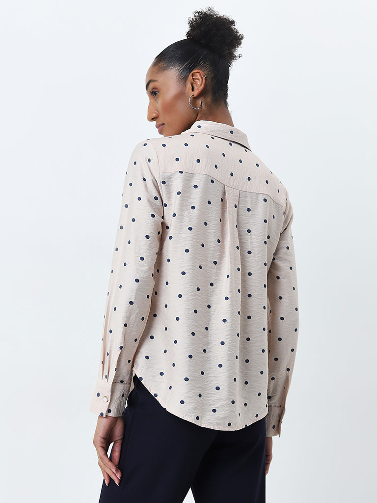 Wardrobe Ivory Polka-Dot Design Crinkled Shirt