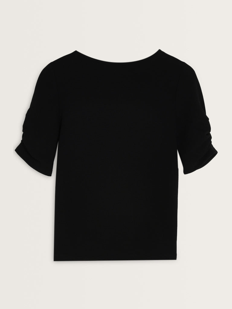 Wardrobe Black Self-Textured Top