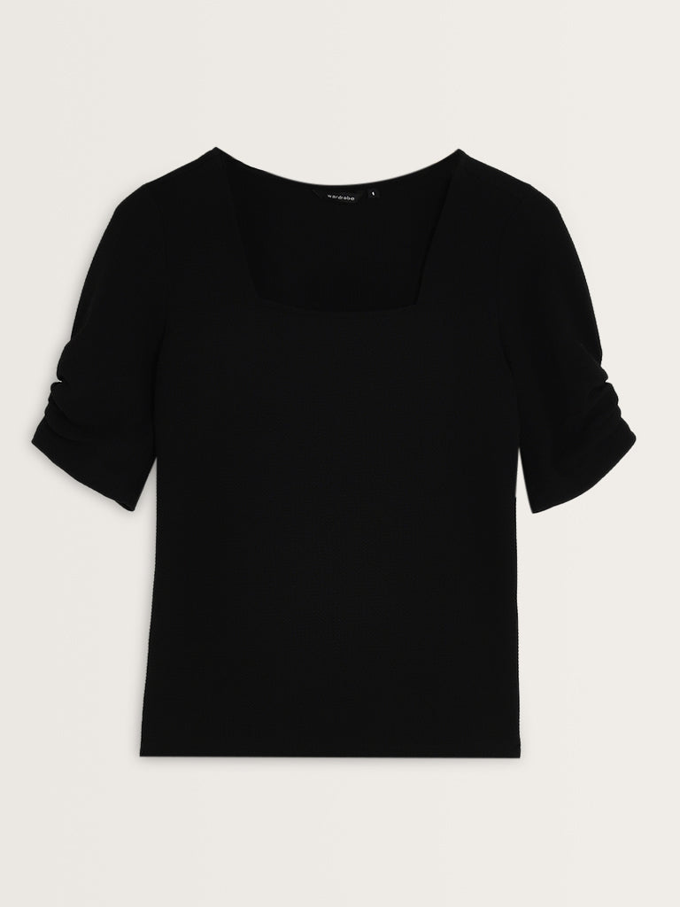 Wardrobe Black Self-Textured Top