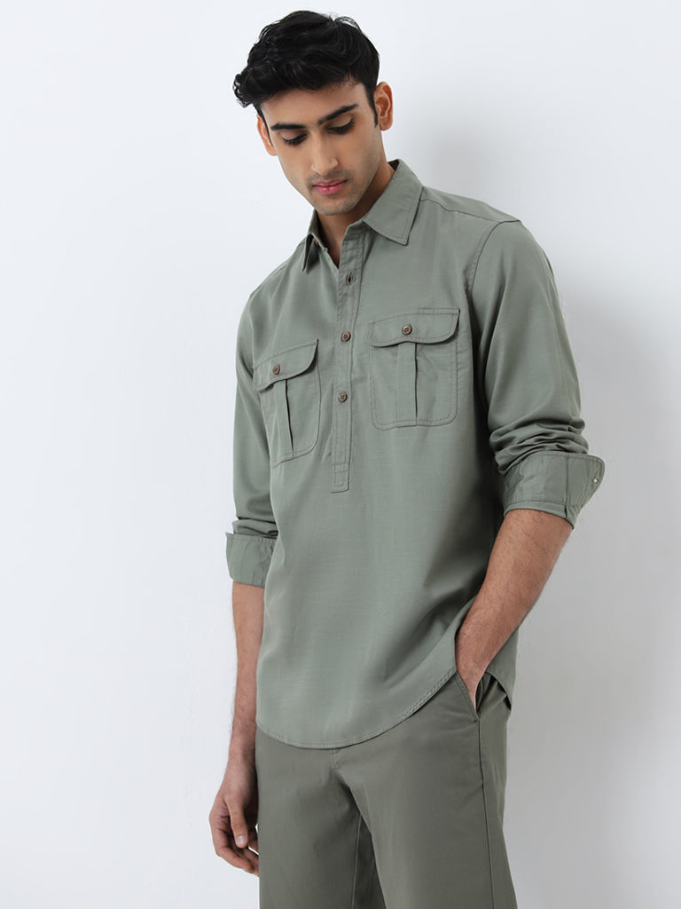 WES Casuals Light Olive Relaxed-Fit Shirt